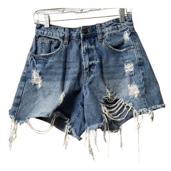 Rue 21‎ Women Distressed Cut-Off Jean Shorts Size 6 Cotton Preppy Denim Frayed - Picture 1 of 11